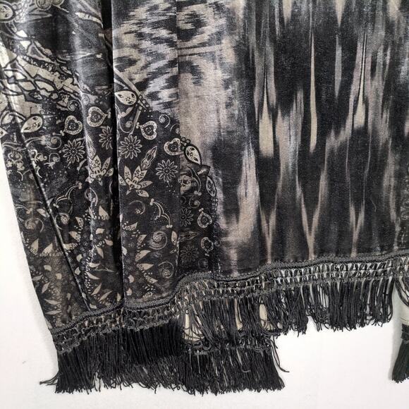 One World Women's Plus 3X Boho Velvet Burnout Fringe Kimono Robe Y2K Fairy Gypsy - Picture 4 of 6